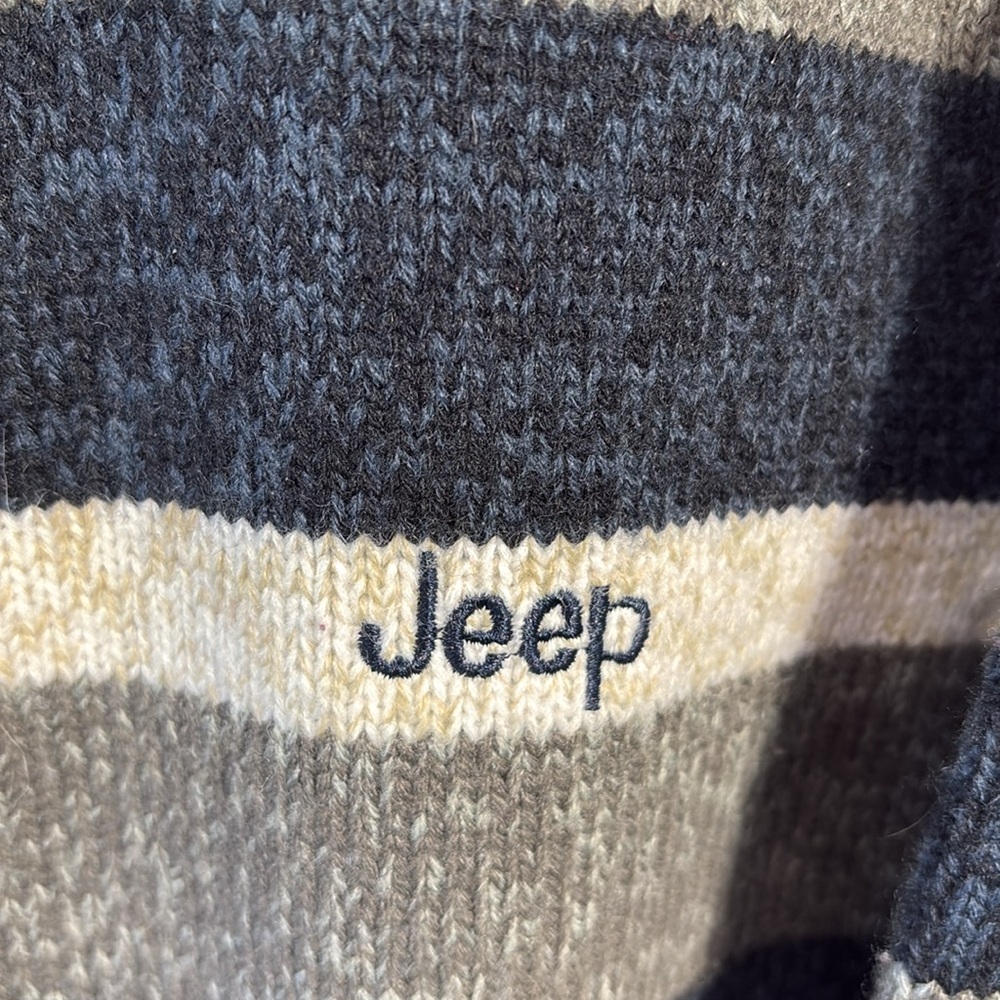 Jeep 100% Wool Striped Half Zip Sweater Blue Gray Pullover Men’s - Picture 4 of 10